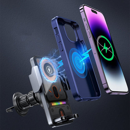 Nordfyn™ AutoCharge Pro Automatisk Bilhållare med Trådlös Laddning & 360° Rotation